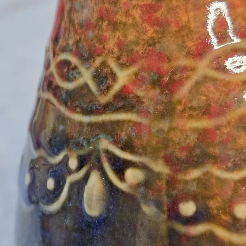 Artisan‎ Handmade Small Ceramic Crackle Glaze Bud Vase Scalloped Detail